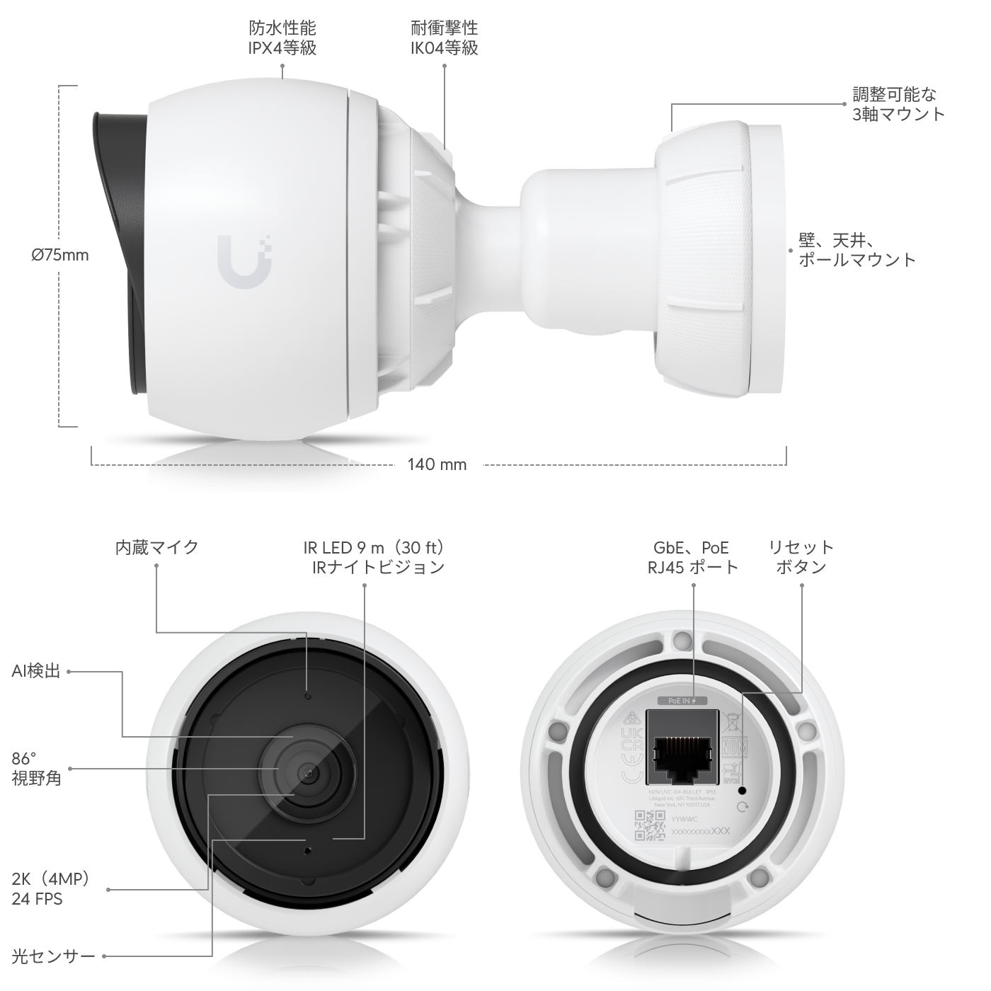 Unifi G4 Bullet PoE カメラ・IRエクステンダー Unifi G4 Bullet PoE カメラ・IRエクステンダー G4 Bullet IR Enhancer