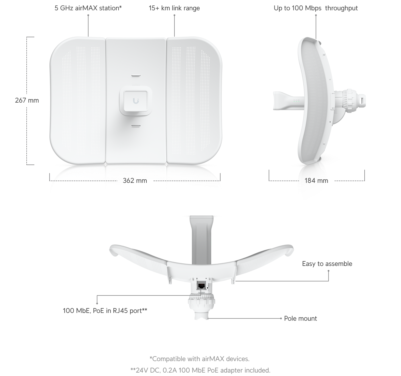 Ubiquiti LiteBeam M5 LBE-M5-23 antena 5GHz 23dBi airMAX