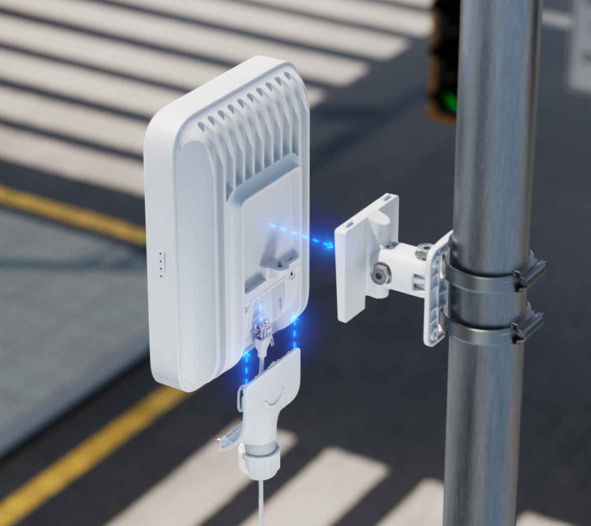 Paalbevestiging en kabeldoorvoer van de UniFi 5G Max Outdoor