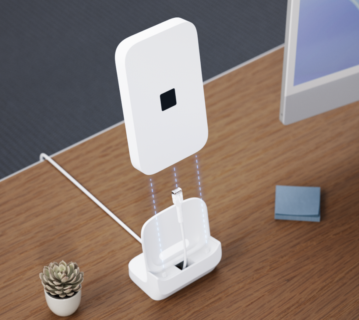 UniFi 5G Max en de bevestiging op de meegeleverde bureaustandaard