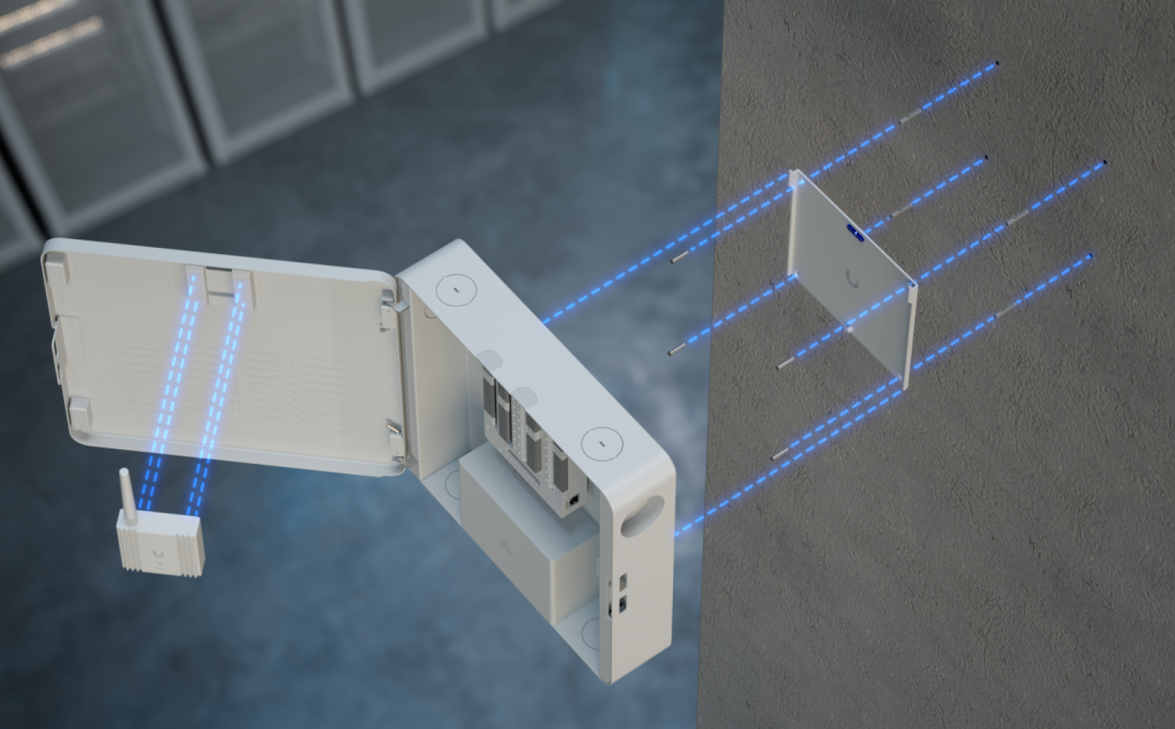 Alarm Hub Kit met geopende behuizing en montage van de binnenmodule